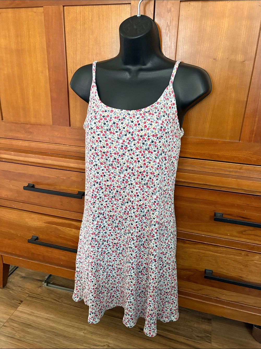 VTG Tickets Clothing Ribbed Floral Knee Length Tank Dress Y2K 90s Size Medium